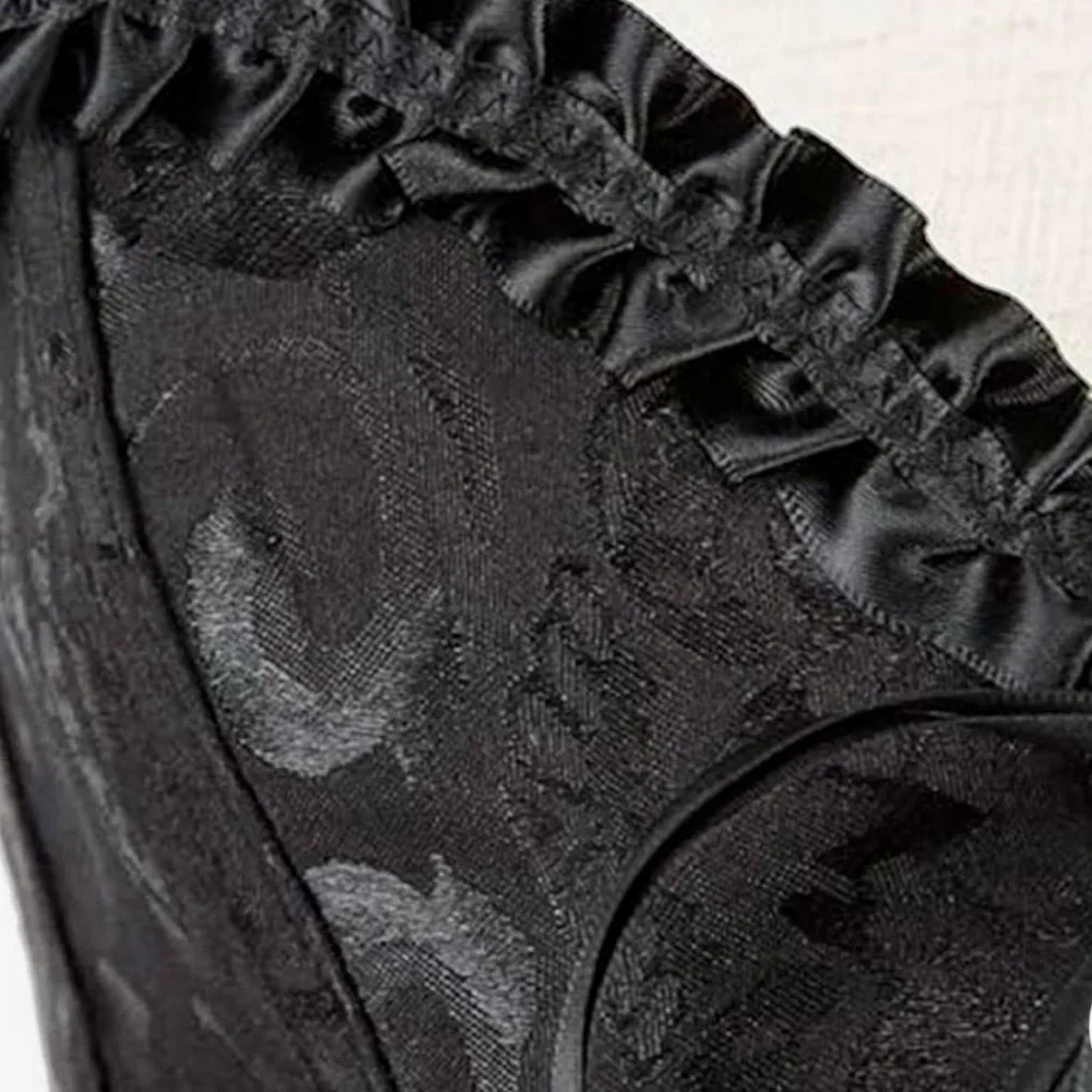 Vintage| XL |Black Jacquard |Corset |Bustier Top |Lace Up |Boned |Sexy|Goth - Picture 5 of 16